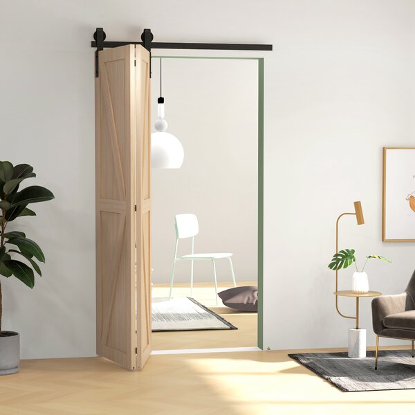 HOMCOM 4FT/122CM Bi-Folding Sliding Barn Door Hardware Track Kit, Heavy Duty Sliding Door Kit for 2 Doors with J Shape Hanger Aosom UK