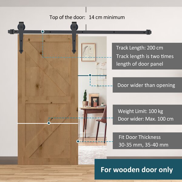 HOMCOM 6.6FT / 2m Carbon Steel Sliding Door Kits Barn Hardware Closet Set Antique Style Track System For Single Wooden Door Aosom UK