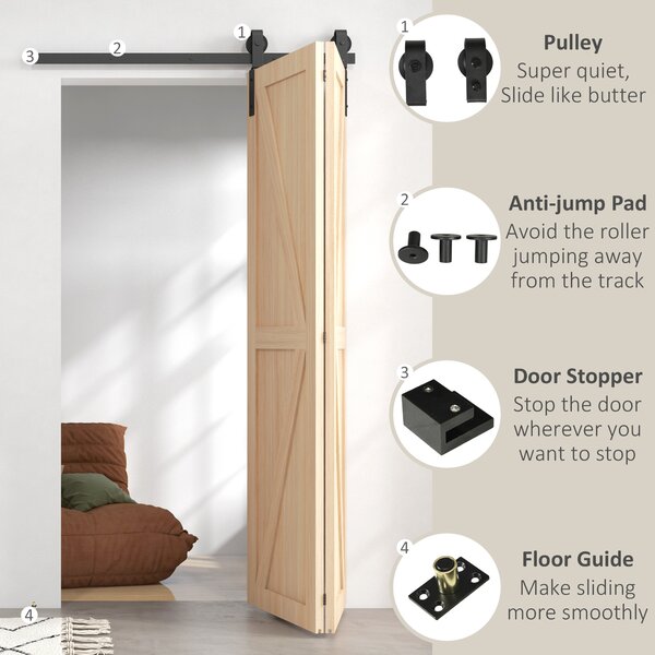 HOMCOM 4FT/122CM Bi-Folding Sliding Barn Door Hardware Track Kit, Heavy Duty Sliding Door Kit for 2 Doors with J Shape Hanger Aosom UK