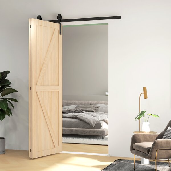 HOMCOM 5FT/152.5CM Bi-Folding Sliding Barn Door Hardware Track Kit, Heavy Duty Sliding Door Kit for 2 Doors with J Shape Hanger Aosom UK