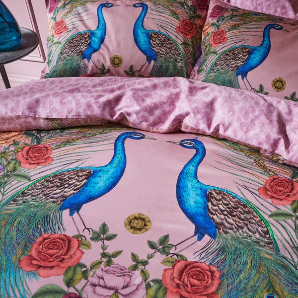 Matthew Williamson Xanadu Peacock 200 Thread Count Cotton Pink Duvet Cover and Pillowcase Set