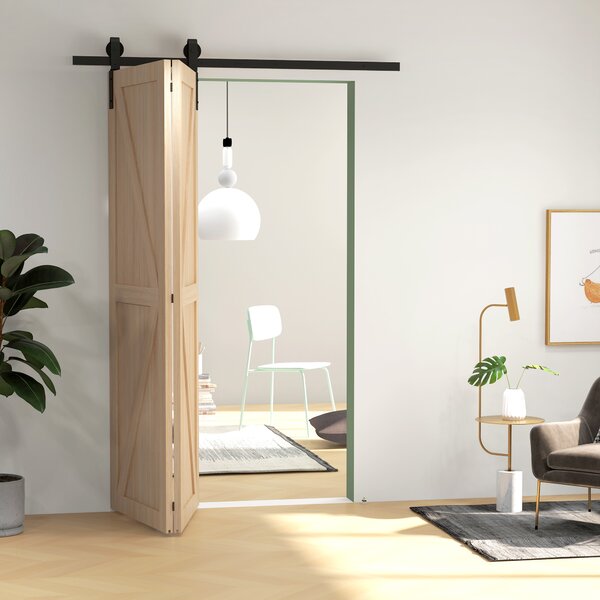 HOMCOM 5FT/152.5CM Bi-Folding Sliding Barn Door Hardware Track Kit, Heavy Duty Sliding Door Kit for 2 Doors with J Shape Hanger Aosom UK