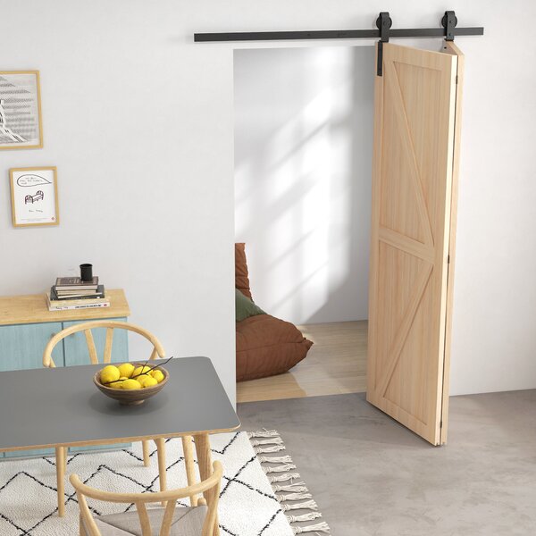 HOMCOM 5FT/152.5CM Bi-Folding Sliding Barn Door Hardware Track Kit, Heavy Duty Sliding Door Kit for 2 Doors with J Shape Hanger Aosom UK