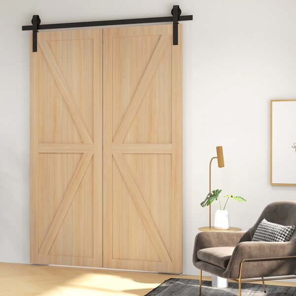 HOMCOM 5FT/152.5CM Bi-Folding Sliding Barn Door Hardware Track Kit, Heavy Duty Sliding Door Kit for 2 Doors with J Shape Hanger Aosom UK