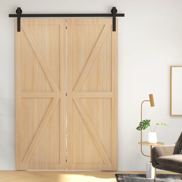 HOMCOM 5FT/152.5CM Bi-Folding Sliding Barn Door Hardware Track Kit, Heavy Duty Sliding Door Kit for 2 Doors with J Shape Hanger Aosom UK
