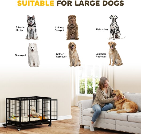 PawHut 38" Heavy Duty Metal Dog Kennel Pet Cage with Crate Tray and Wheels - Black (Medium)