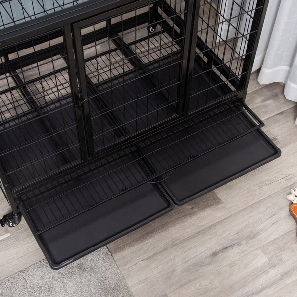 PawHut Xl Dog Crate, 43" Heavy Duty, Metal Pet Cage with Crate Tray and Wheels, Black, Large Aosom UK