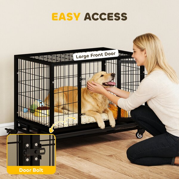 PawHut 38" Heavy Duty Metal Dog Kennel Pet Cage with Crate Tray and Wheels - Black (Medium)