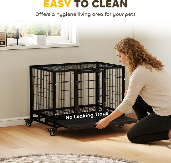 PawHut 38" Heavy Duty Metal Dog Kennel Pet Cage with Crate Tray and Wheels - Black (Medium)