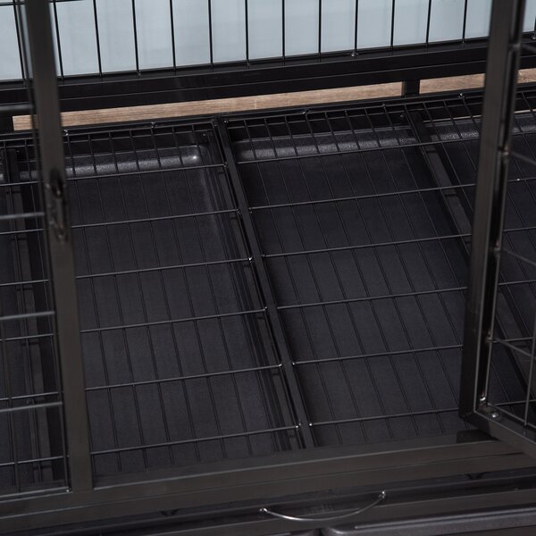 PawHut Xl Dog Crate, 43" Heavy Duty, Metal Pet Cage with Crate Tray and Wheels, Black, Large Aosom UK