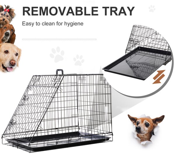 PawHut Dogs Metal Collapsible Large Transport Crate w/ Removeable Tray Black