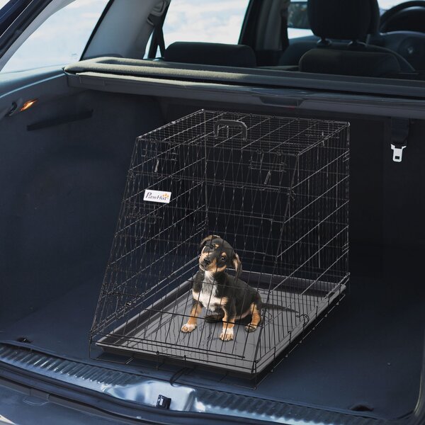 PawHut Dogs Metal Collapsible Large Transport Crate w/ Removeable Tray Black