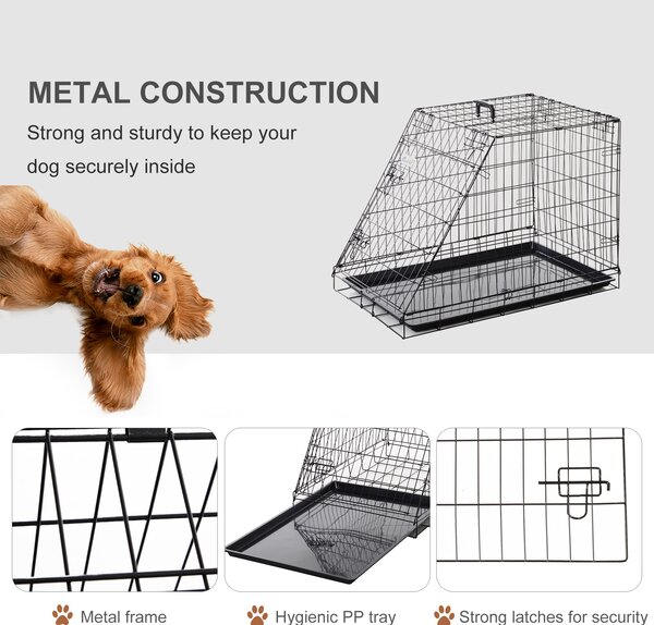PawHut Dogs Metal Collapsible Large Transport Crate w/ Removeable Tray Black