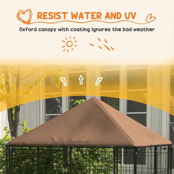 PawHut Outdoor Dog Kennel Puppy Play Pen with Canopy Garden Playpen Fence Crate Enclosure Cage Rotating Bowl 141 x 141 x 151 cm Aosom UK