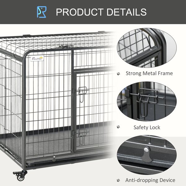 PawHut Folding Heavy-Duty Dog Crate: Double Door Pet Kennel with Removable Tray, Lockable Wheels, 125cm x 76cm x 81cm Aosom UK