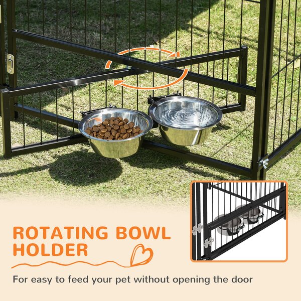 PawHut Outdoor Dog Kennel Puppy Play Pen with Canopy Garden Playpen Fence Crate Enclosure Cage Rotating Bowl 141 x 141 x 151 cm Aosom UK