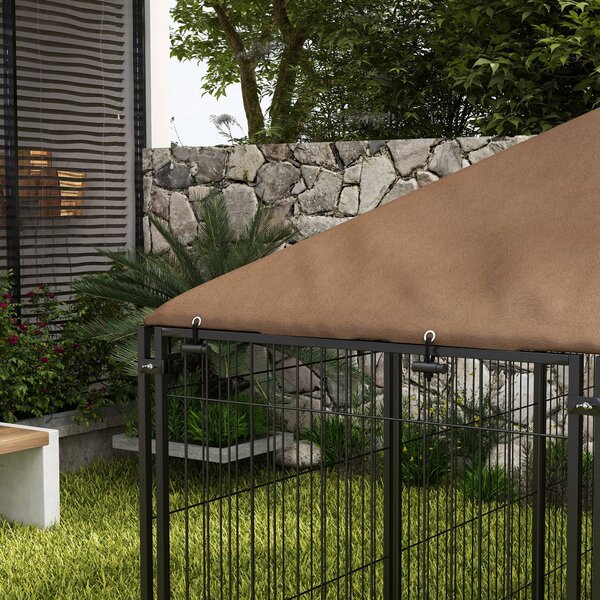 PawHut Outdoor Dog Kennel Puppy Play Pen with Canopy Garden Playpen Fence Crate Enclosure Cage Rotating Bowl 211 x 141 x 151 cm Aosom UK