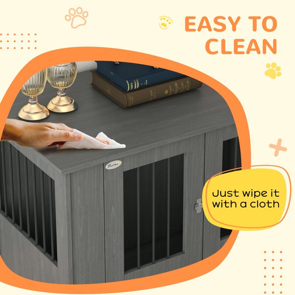 PawHut Indoor Dog Crate Furniture for Medium and Large Dogs, Magnetic Door, 100 x 55 x 80 cm, Grey Aosom UK