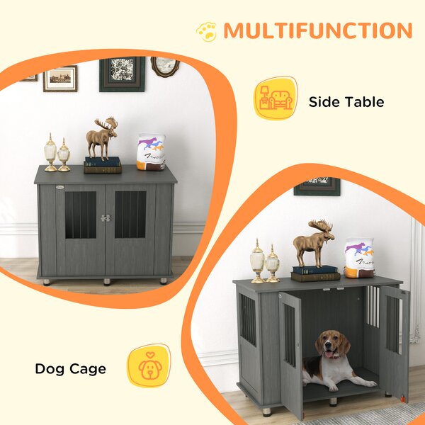 PawHut Indoor Dog Crate Furniture for Medium and Large Dogs, Magnetic Door, 100 x 55 x 80 cm, Grey Aosom UK