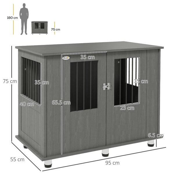 PawHut Indoor Dog Crate Furniture for Medium and Large Dogs, Magnetic Door, 100 x 55 x 80 cm, Grey Aosom UK