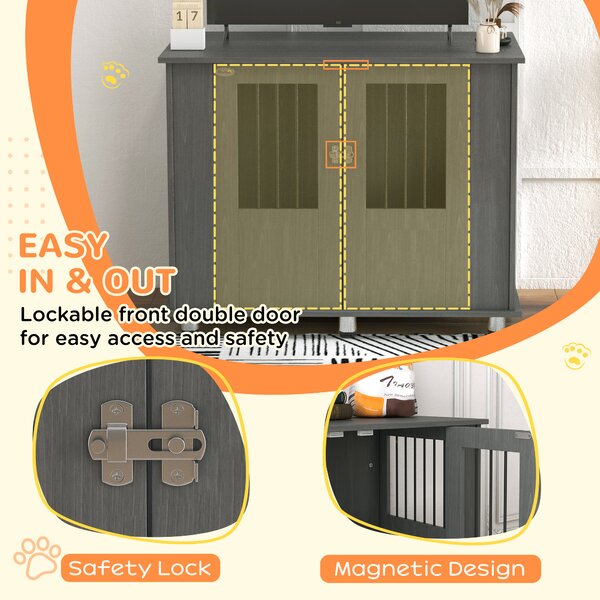 PawHut Indoor Dog Crate Furniture for Medium and Large Dogs, Magnetic Door, 100 x 55 x 80 cm, Grey Aosom UK