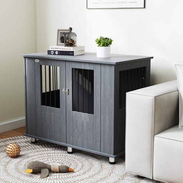 PawHut Indoor Dog Crate Furniture for Medium and Large Dogs, Magnetic Door, 100 x 55 x 80 cm, Grey Aosom UK