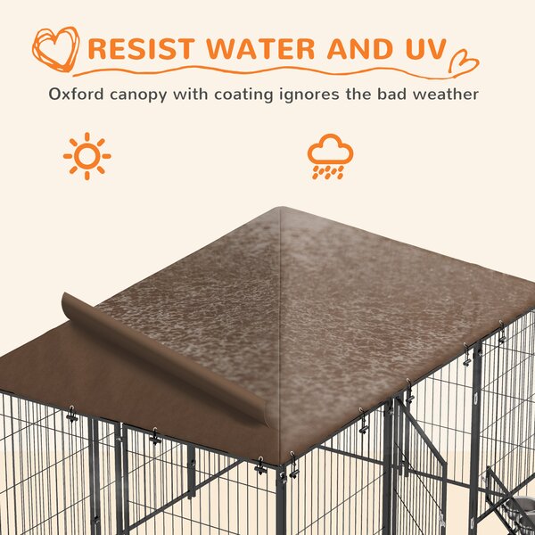 PawHut Outdoor Dog Kennel Puppy Play Pen with Canopy Garden Playpen Fence Crate Enclosure Cage Rotating Bowl 211 x 141 x 151 cm Aosom UK