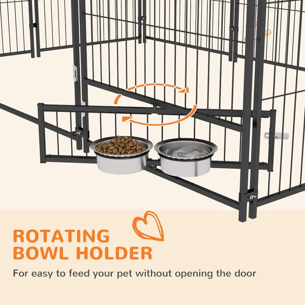 PawHut Outdoor Dog Kennel Puppy Play Pen with Canopy Garden Playpen Fence Crate Enclosure Cage Rotating Bowl 211 x 141 x 151 cm Aosom UK