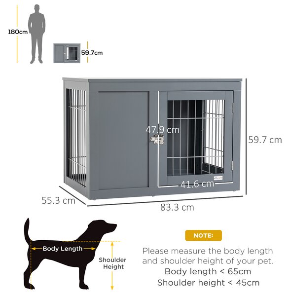 PawHut Pets at Home Dog Crate, Indoor Dog Kennel End Table, Decorative Puppy House, with Double Doors, Locks, for Small & Medium Dogs, Grey Aosom UK
