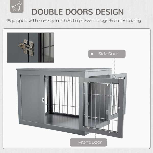 PawHut Pets at Home Dog Crate, Indoor Dog Kennel End Table, Decorative Puppy House, with Double Doors, Locks, for Small & Medium Dogs, Grey Aosom UK