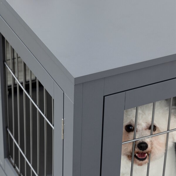 PawHut Pets at Home Dog Crate, Indoor Dog Kennel End Table, Decorative Puppy House, with Double Doors, Locks, for Small & Medium Dogs, Grey Aosom UK