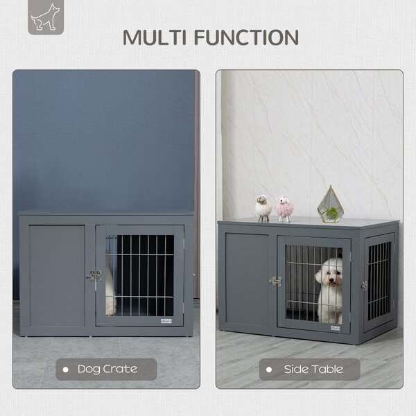 PawHut Pets at Home Dog Crate, Indoor Dog Kennel End Table, Decorative Puppy House, with Double Doors, Locks, for Small & Medium Dogs, Grey Aosom UK
