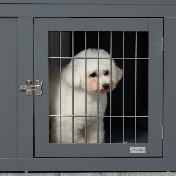PawHut Pets at Home Dog Crate, Indoor Dog Kennel End Table, Decorative Puppy House, with Double Doors, Locks, for Small & Medium Dogs, Grey Aosom UK