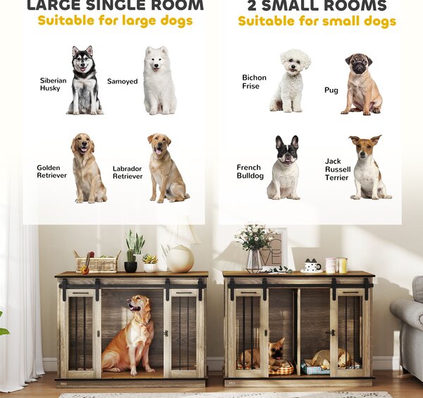 PawHut Dog Crate Furniture for Large Dogs, Double Dog Cage for Small Dogs