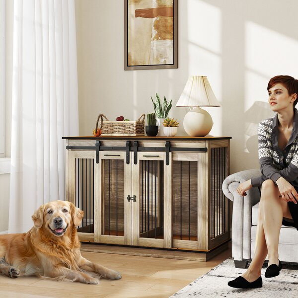PawHut Dog Crate Furniture for Large Dogs, Double Dog Cage for Small Dogs