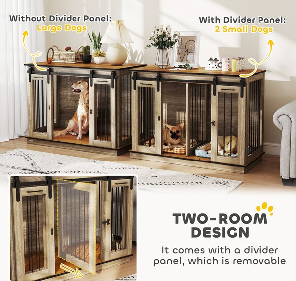 PawHut Dog Crate Furniture for Large Dogs, Double Dog Cage for Small Dogs