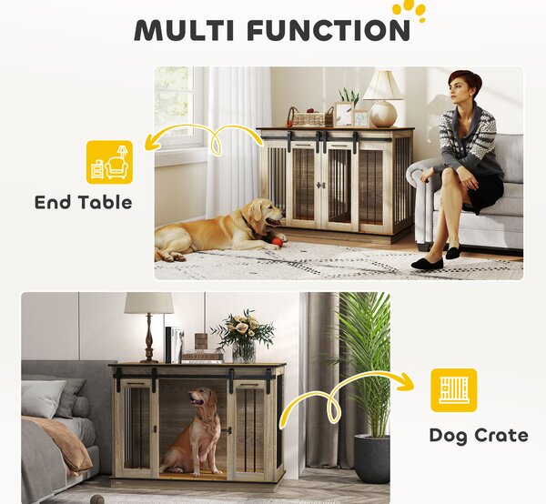 PawHut Dog Crate Furniture for Large Dogs, Double Dog Cage for Small Dogs