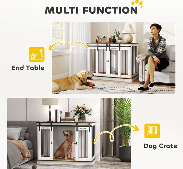 PawHut Dog Crate Furniture for Large Dogs, Double Dog Cage for Small Dogs