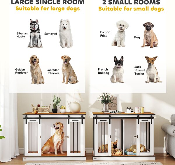 PawHut Dog Crate Furniture for Large Dogs, Double Dog Cage for Small Dogs