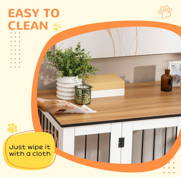 PawHut Dog Cage End Table with Five Wheels, Dog Crate Furniture for Large Sized Dogs, with Front Door Latch, Indoor Use, White Aosom UK