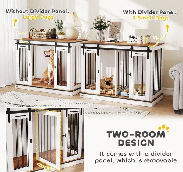 PawHut Dog Crate Furniture for Large Dogs, Double Dog Cage for Small Dogs