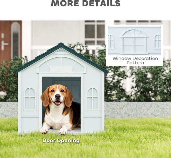 PawHut Durable Dog Kennel Weather-Resistant Plastic Pet House for Indoor & Outdoor Use, Medium Size, White and Blue Aosom UK