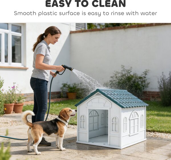 PawHut Durable Dog Kennel Weather-Resistant Plastic Pet House for Indoor & Outdoor Use, Medium Size, White and Blue Aosom UK