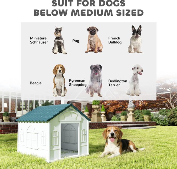 PawHut Durable Dog Kennel Weather-Resistant Plastic Pet House for Indoor & Outdoor Use, Medium Size, White and Blue Aosom UK