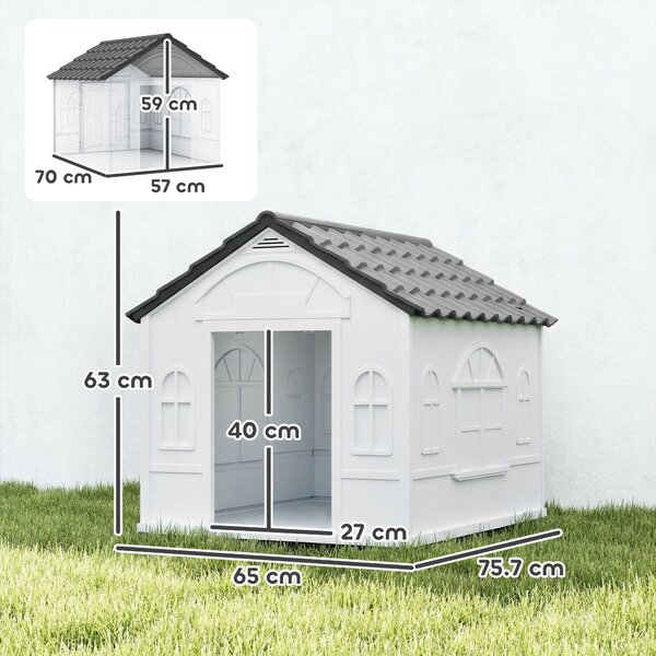 PawHut Plastic Weatherproof Dog House, Grey