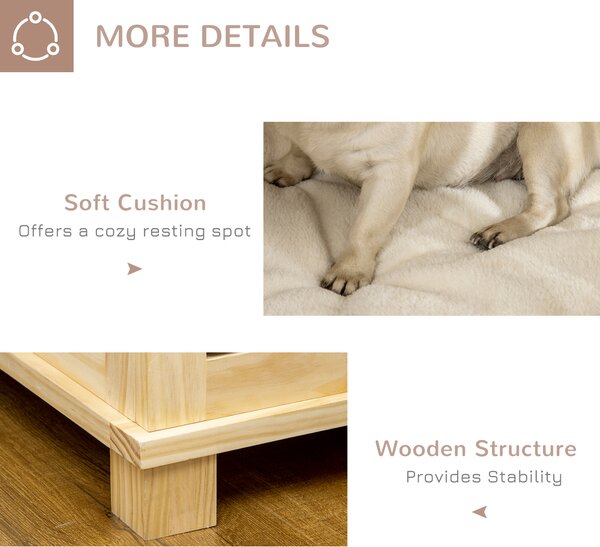 PawHut Wooden Dog Crate, with Double Doors, Cushion, for Medium Dogs - Natural Finish
