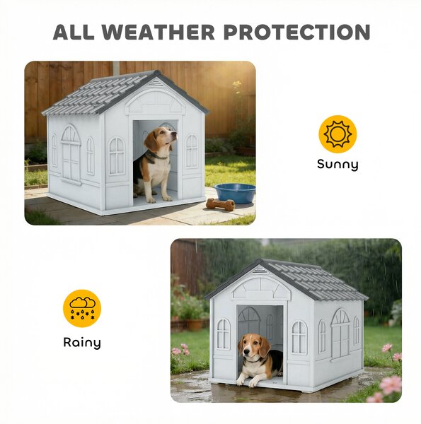PawHut Plastic Weatherproof Dog House, Grey