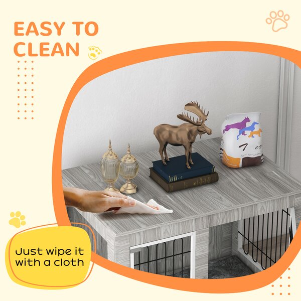 PawHut Dog Crate Furniture， Indoor Dog Kennel w/ Soft Cushion & Double Doors, for Large Dogs, 106 x 74 x 81.5cm, Grey Aosom UK
