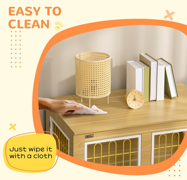 PawHut Dog Crate Furniture, Dog Cage End Table. with Soft Cushion, Double Door - Oak Tone Aosom UK