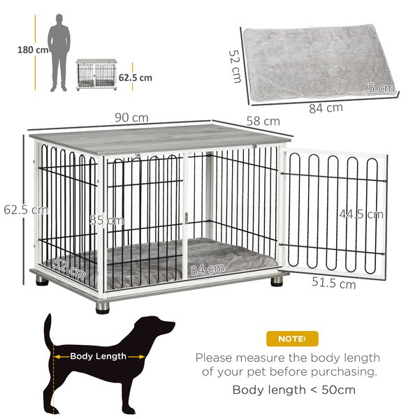 PawHut Dog Crate Furniture Side End Table with Soft Washable Cushion, Indoor Dog Kennel with Lockable Door, for Small and Medium Dogs